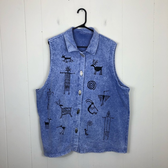 Jackets & Blazers - Vintage Kokopelli Petroglyphic Native Tribal Designs Vest